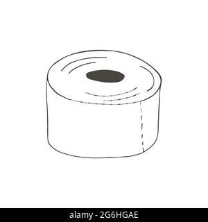 Contour Vector icon in hand draw style. Image isolated on white background. Bathroom and its components. Hygiene products. Toilet paper Stock Vector