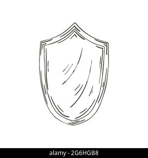 Contour Vector icon in hand draw style. Image isolated on white background. Protection. Shield Stock Vector