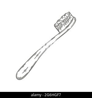 Contour Medical icon. Vector illustration in hand draw style. Isolated on white background. Medical instrument. Toothbrush Stock Vector