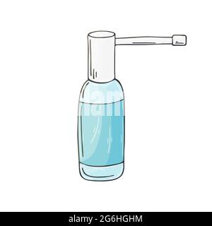 Medical icon. Vector illustration in hand draw style. The image is isolated on a white background. Medical tools. Spray for the throat Stock Vector