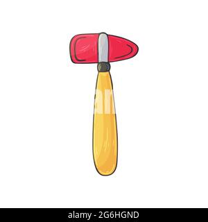 Medical icon. Vector illustration in hand draw style. Image isolated on white background. Medical instrument. Reflex hammer Stock Vector