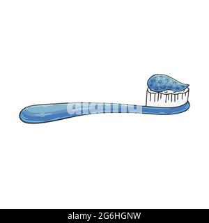 Medical icon. Vector illustration in hand draw style. Image isolated on white background. Medical instrument. Toothbrush with paste Stock Vector