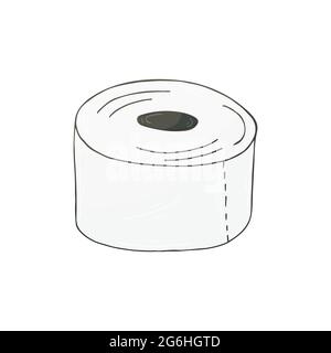 Vector icon in hand draw style. Image isolated on white background. Bathroom and its components. Hygiene products. Toilet paper Stock Vector