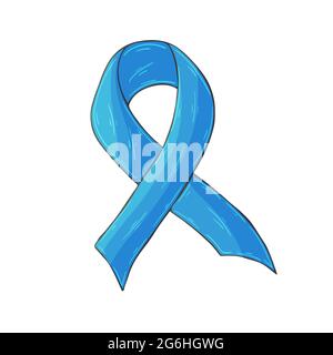 Vector icon in hand draw style. Image isolated on white background. Blue ribbon. Against tuberous sclerosis Stock Vector