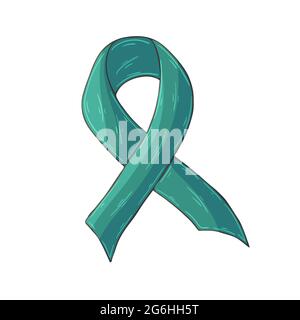 Vector icon in hand draw style. Image isolated on white background. Jade ribbon. Hepatitis B problem Stock Vector