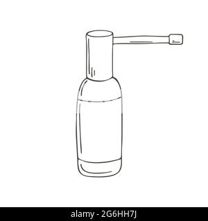 Outline Medical icon. Vector illustration in hand drawing style. Image isolated on white background. Medical instruments. Spray for the throat Stock Vector