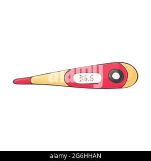 Medical icon. Vector illustration in hand draw style. The image is isolated on a white background. Medical tools. Children's thermometer Stock Vector