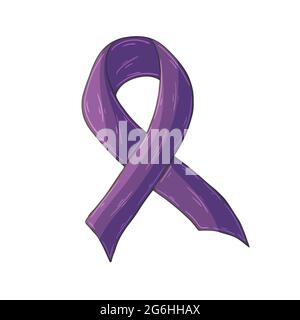 Vector icon in hand draw style. Image isolated on white background. Purple ribbon. Campaign Against Domestic Violence Stock Vector