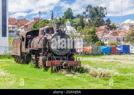 Old steam train engine near Estacion Presidente Arce, old railway station in Sucre, Bolivia Stock Photo