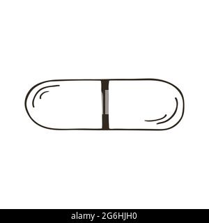 Contour Medical icon. Vector illustration in hand draw style. Image isolated on white background. Medical tools. Tablets, capsules, medicine Stock Vector