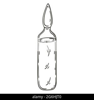 Contour Medical icon. Vector illustration in hand draw style. Isolated on white background. Medical instrument. Glass vials with medications and drugs Stock Vector