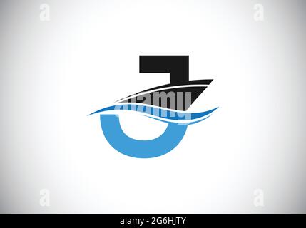 Capital letter J with the ship, cruise, or boat logo design template, Stock Vector