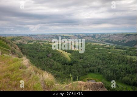 View at Dry Island Buffalo Jump, a traditional site for the indigenous buffalo hunt. Stock Photo