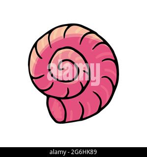 Swirling shell. Marine theme icon in hand draw style. Cute childish illustration of sea life. Icon, badge, sticker, print for clothes Stock Vector