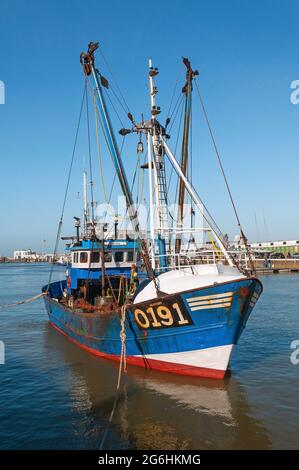 Fishing boat in the yacht harbor of Oostende (Ostend) city, Belgium.