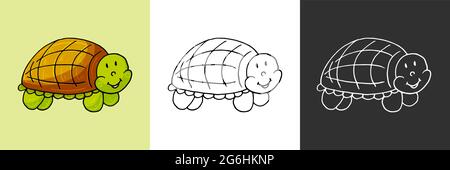 Icon set. Cute turtle. Marine theme icon in hand draw style. Cute childish illustration of sea life. Icon, badge, sticker, print for clothes Stock Vector