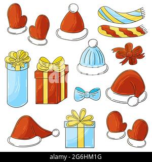 Set of new year elements in hand draw style. Collection of cute vector illustrations for your design Stock Vector