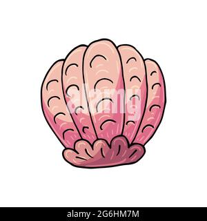 Shell. Marine theme icon in hand draw style. Cute childish illustration of sea life. Icon, badge, sticker, print for clothes Stock Vector