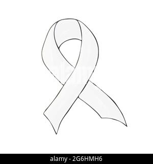 Vector icon in hand draw style. Image isolated on white background. White ribbon. Gay teen suicide problem Stock Vector