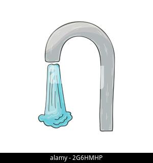 Vector icon in hand draw style. Isolated. Bathroom and its components. Hygiene products. Faucet with water, sink Stock Vector