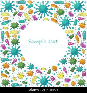 Microbiology round vector illustration made with microscope, microbes ...