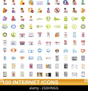 100 internet icons set. Cartoon illustration of 100 internet icons vector set isolated on white background Stock Vector