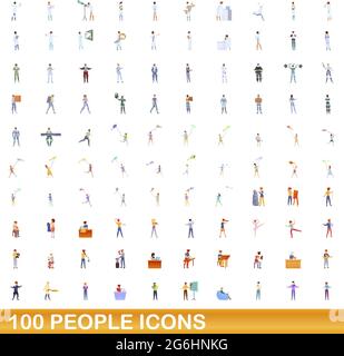 100 people icons set. Cartoon illustration of 100 people icons vector set isolated on white background Stock Vector