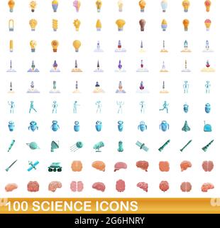 100 science icons set. Cartoon illustration of 100 science icons vector set isolated on white background Stock Vector
