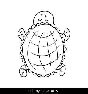 Contour. Turtle. Marine theme icon in hand draw style. Cute childish illustration of sea life. Icon, badge, sticker, print for clothes Stock Vector