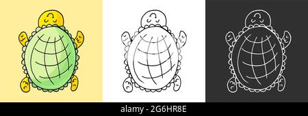 Icon set. Turtle. Marine theme icon in hand draw style. Cute childish illustration of sea life. Icon, badge, sticker, print for clothes Stock Vector