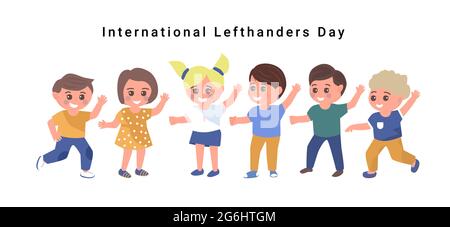 international Left handers Day celebration. 13 August Vector illustration in cartoon style for greeting card, holiday poster or banner Stock Vector