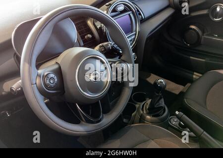 Bordeaux , Aquitaine France - 01 10 2021 : mini car dashboard detail  interior and modern steering wheels design of Cooper Stock Photo - Alamy