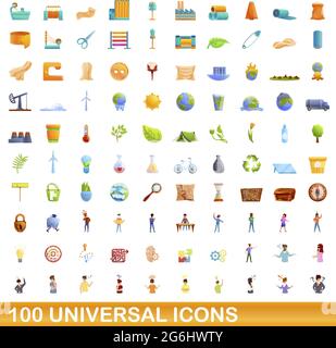 100 universal icons set. Cartoon illustration of 100 universal icons vector set isolated on white background Stock Vector