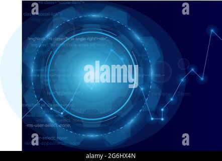 Vector illustration with a deformed circle shape. High technologies concept with place for text, light, circles, dots on a dark background. Stock Vector