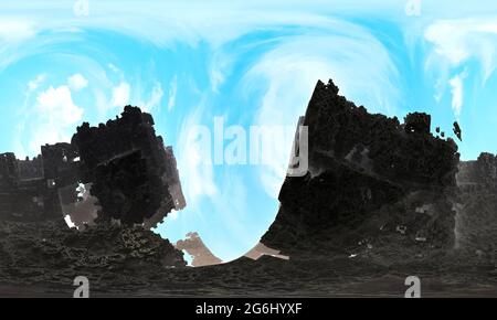 Mountains against the background of clouds. Fractal jagged scatter topographic artificial landscape mountain. The image includes a black and white eff Stock Photo