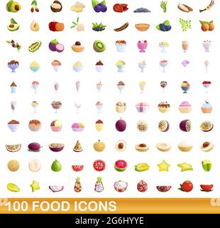 100 food icons set. Cartoon illustration of 100 food icons vector set isolated on white background Stock Vector