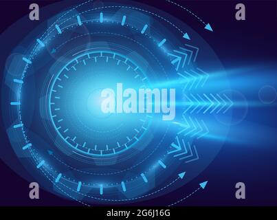Vector illustration of digital abstraction. Future technology, blue eye, laser, motion concept. Background, abstract hi speed internet. motion move Stock Vector