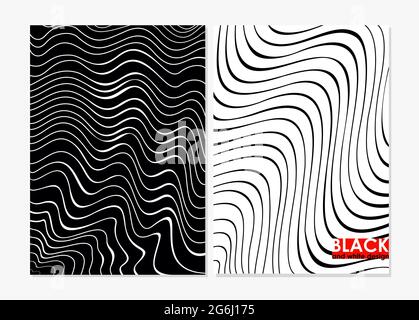 Vector illustration of abstract wavy black and white backgrounds. Monochrome design curly geometric shapes for banner. Stock Vector