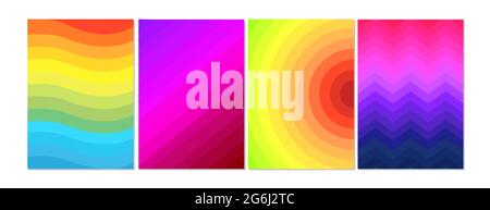 Vector illustration in color minimal style, covers design. Cool halftone, bright gradients with lines, circles. Future geometric template in flat Stock Vector