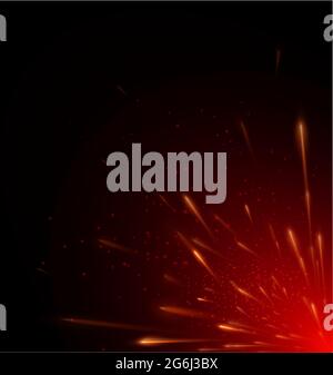 Vector illustration of red color fire flying sparks on black background. Stock Vector