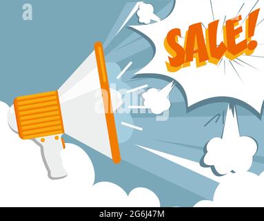 Vector illustration Pop Art concept with Megaphone. Sale sign. Stock Vector