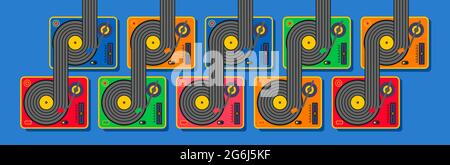 Dj vinyl player turntable pattern. Retro style Stock Vector