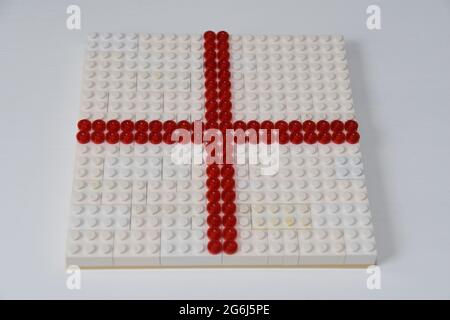 Saints Georges Flag/Cross (England) Made out of Lego bricks and studs Stock Photo