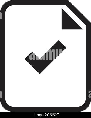 Document icon vector with tick check mark for business and finance in a outline glyph pictogram illustration Stock Vector