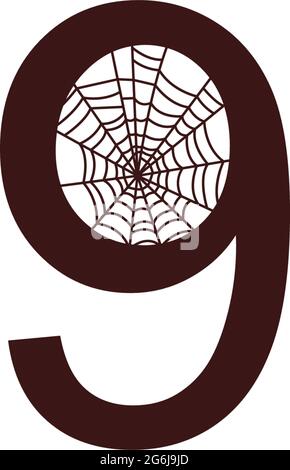 Number 9  with spider web icon design template vector illustration Stock Vector
