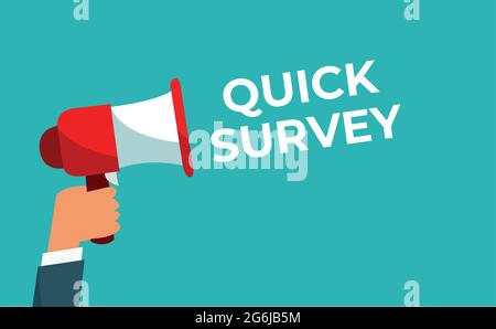 Quick survey megaphone blue banner. Vector illustration. Stock Vector