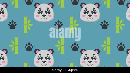 Rectangular seamless pattern, panda and bamboo - Vector illustration Stock Vector