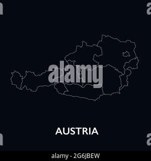 Simple map of Austria isolated on black. Filled and outline. Stock Vector