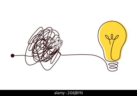 Complex scribble lines knot simplified into light bulb. Stock Vector