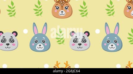 Seamless pattern, different realistic forest animals - Vector illustration Stock Vector